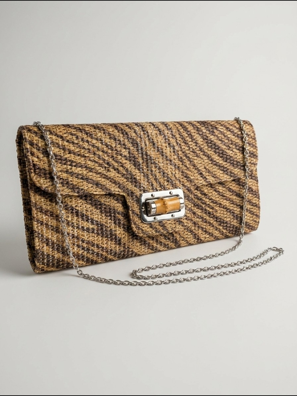 MMS Design Studio Tan & Brown Woven Chain-Clutch